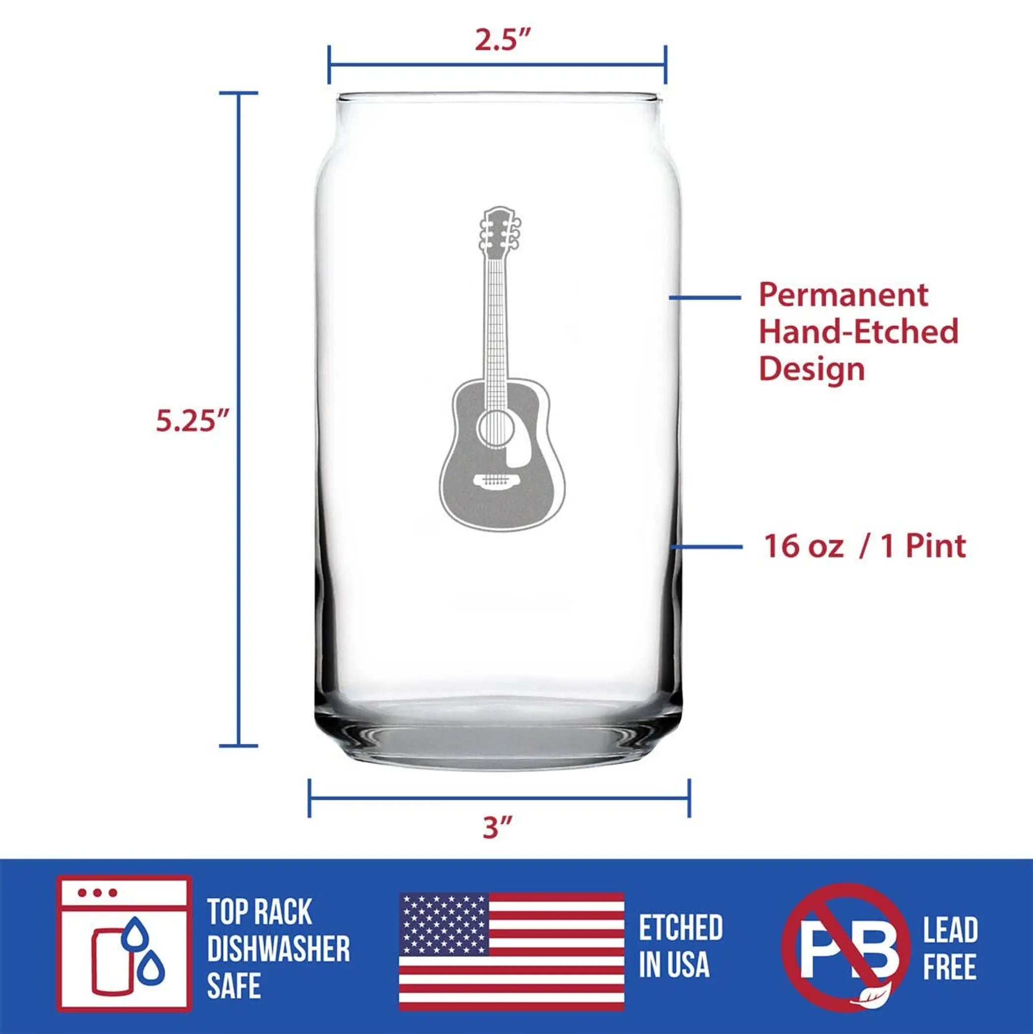 Acoustic Guitar Beer Can Pint Glass - Musician Gifts Bevvee