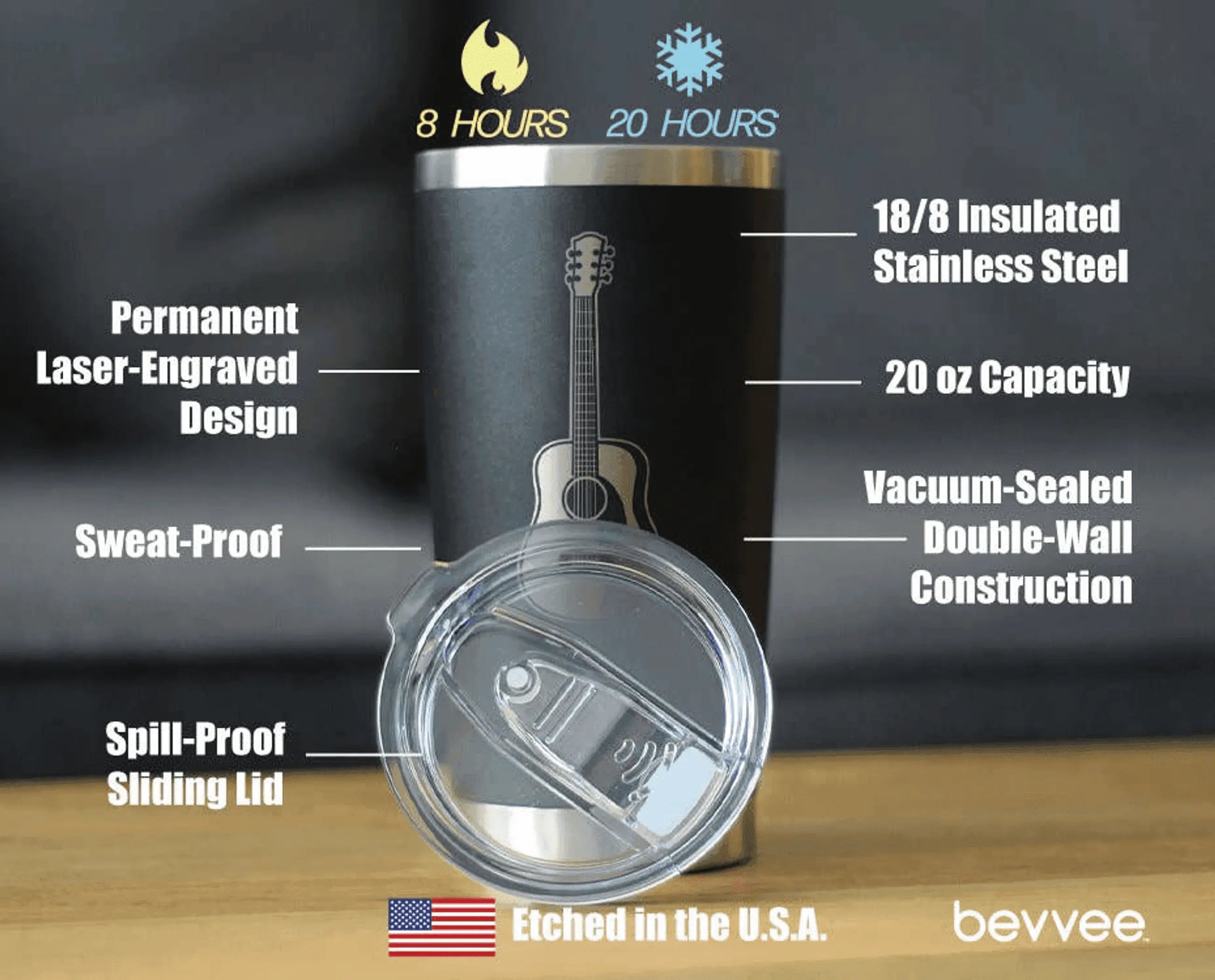 Acoustic Guitar Insulated Travel Tumbler - Musician Gifts Bevvee