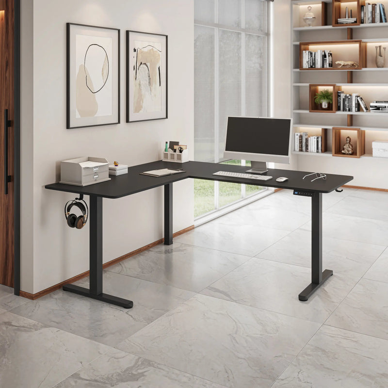 Adjustable Black Wood and Stainless Steel L Shape Standing Desk Homeroots Office