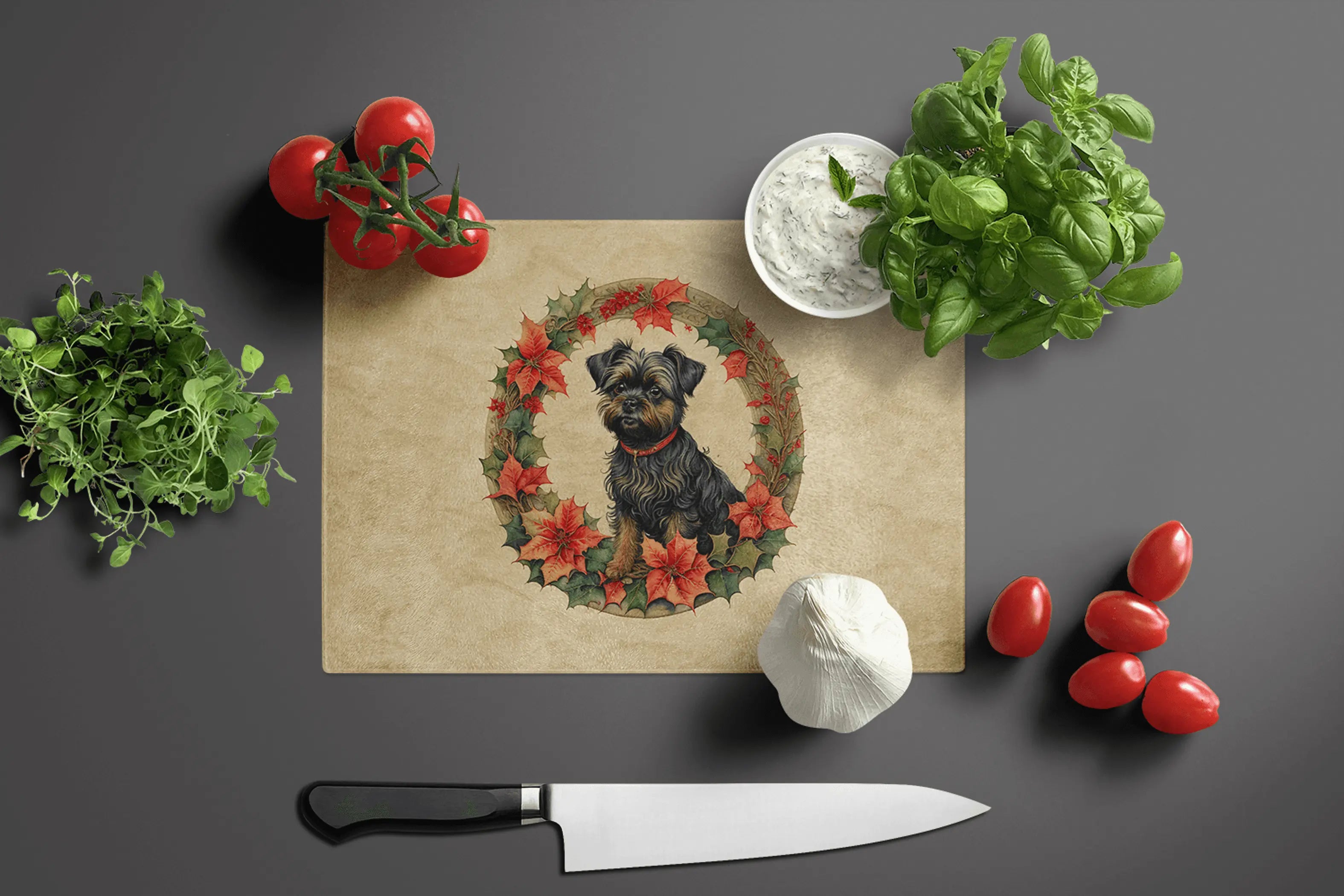 Affenpinscher Christmas Flowers Glass Cutting Board Caroline's Treasures