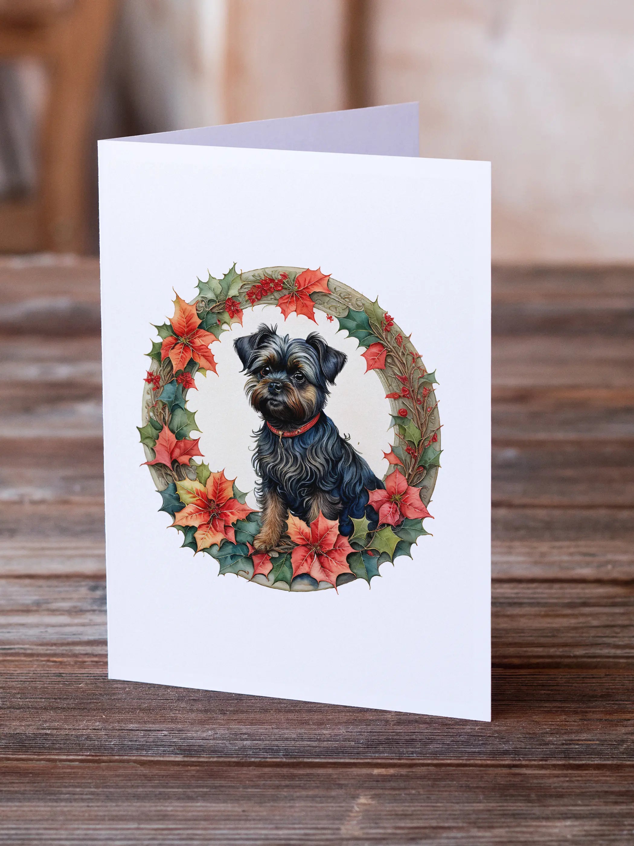 Affenpinscher Christmas Flowers Greeting Cards Pack of 8 Caroline's Treasures