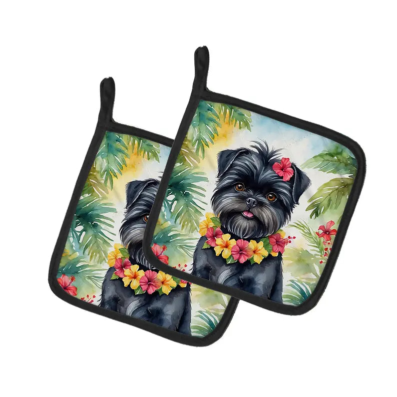 Affenpinscher Luau Pair of Pot Holders Caroline's Treasures