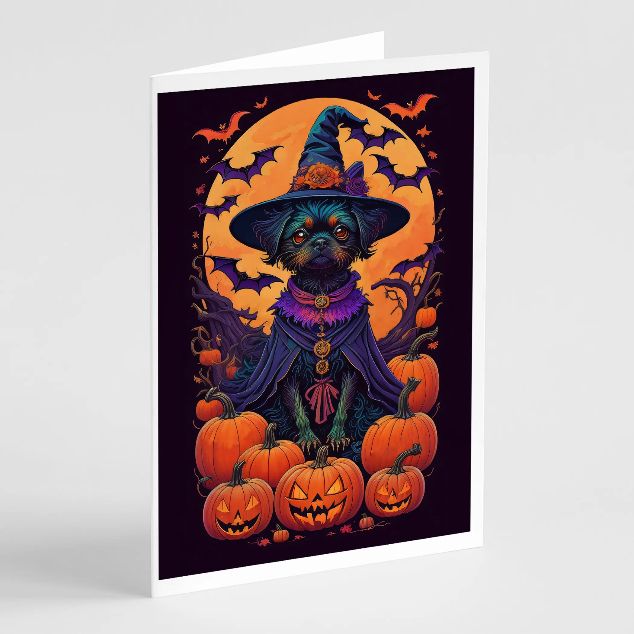 Affenpinscher Witchy Halloween Greeting Cards Pack of 8 Caroline's Treasures