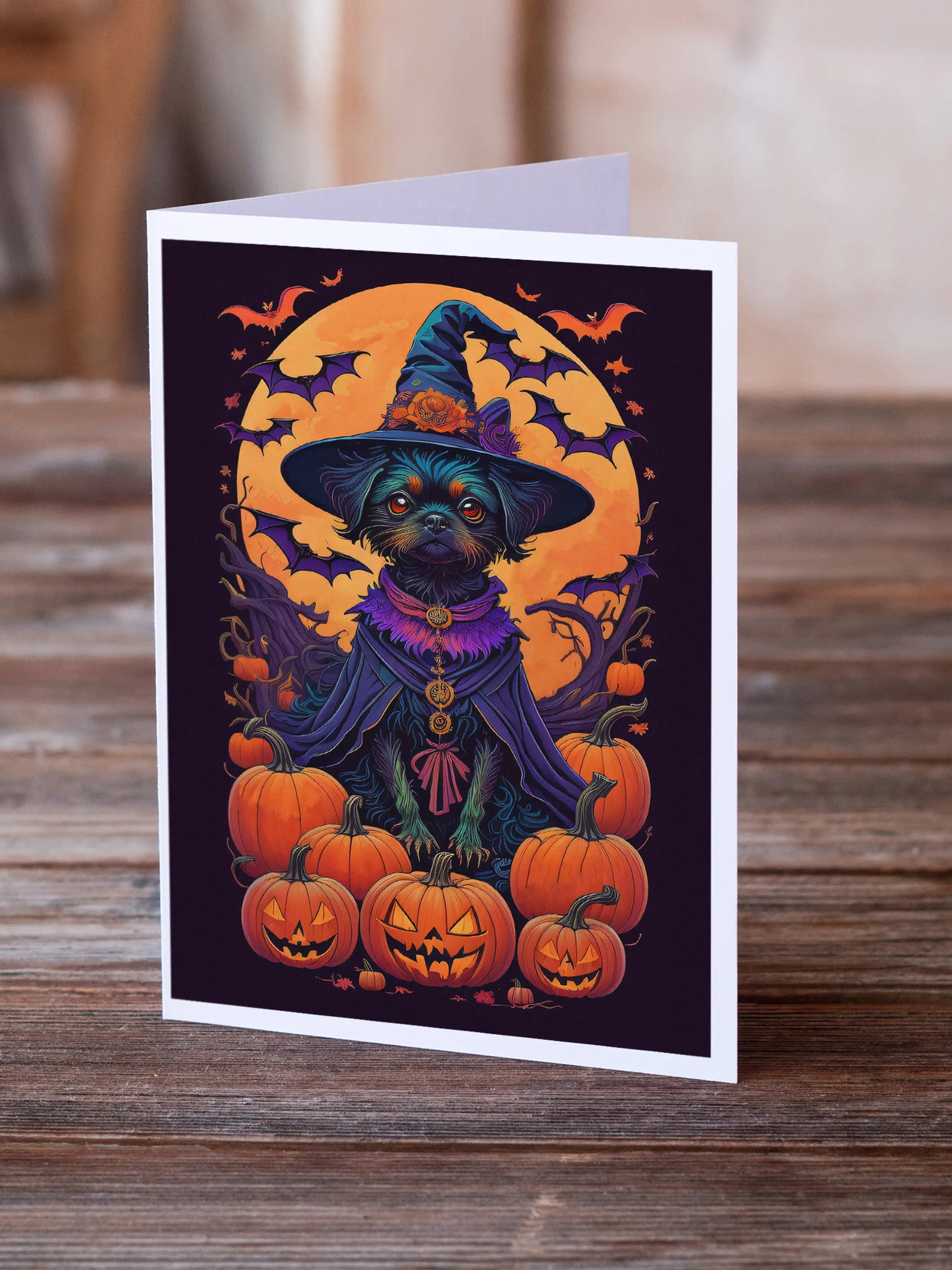 Affenpinscher Witchy Halloween Greeting Cards Pack of 8 Caroline's Treasures