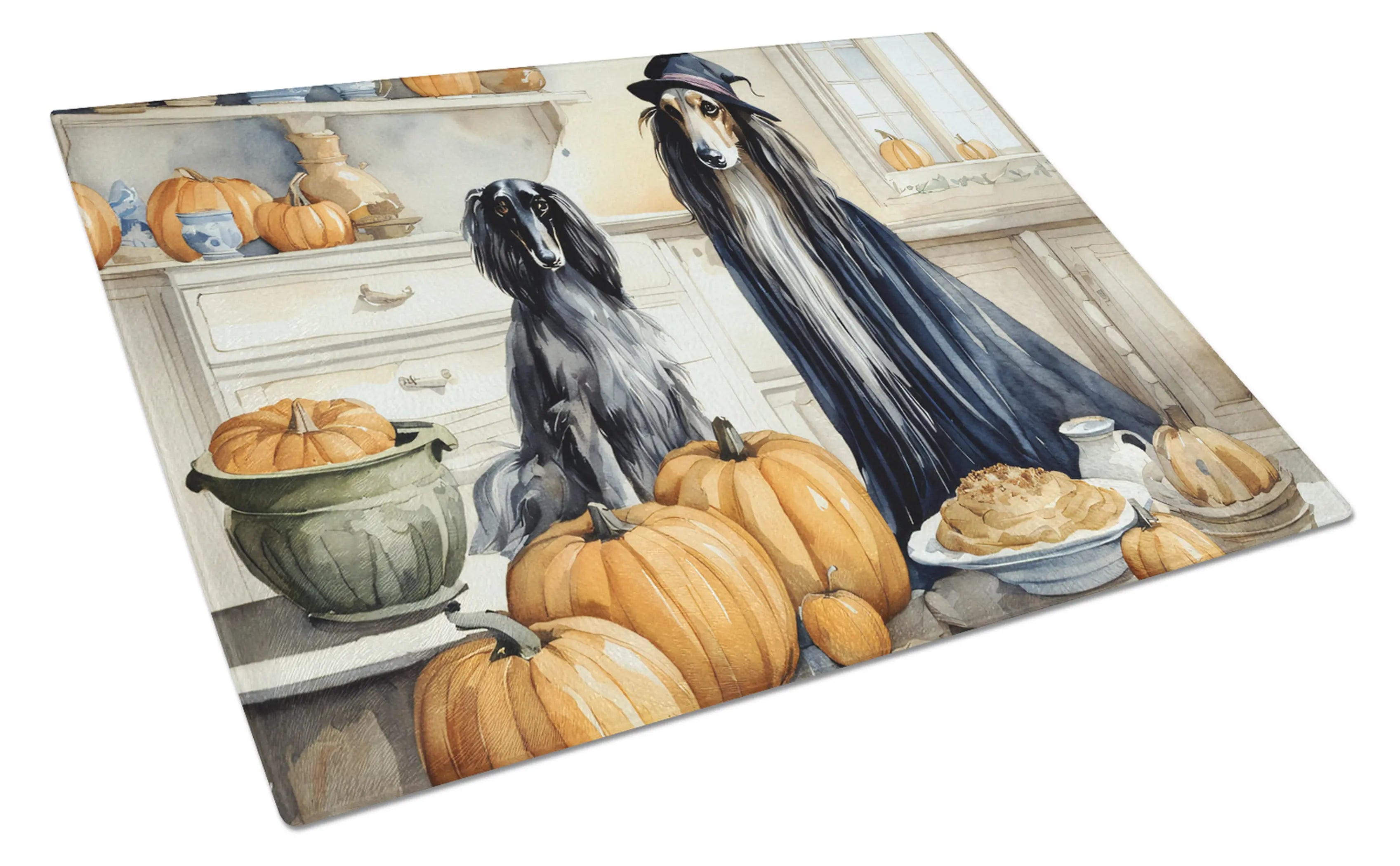 Afghan Hound Fall Kitchen Pumpkins Glass Cutting Board Caroline's Treasures