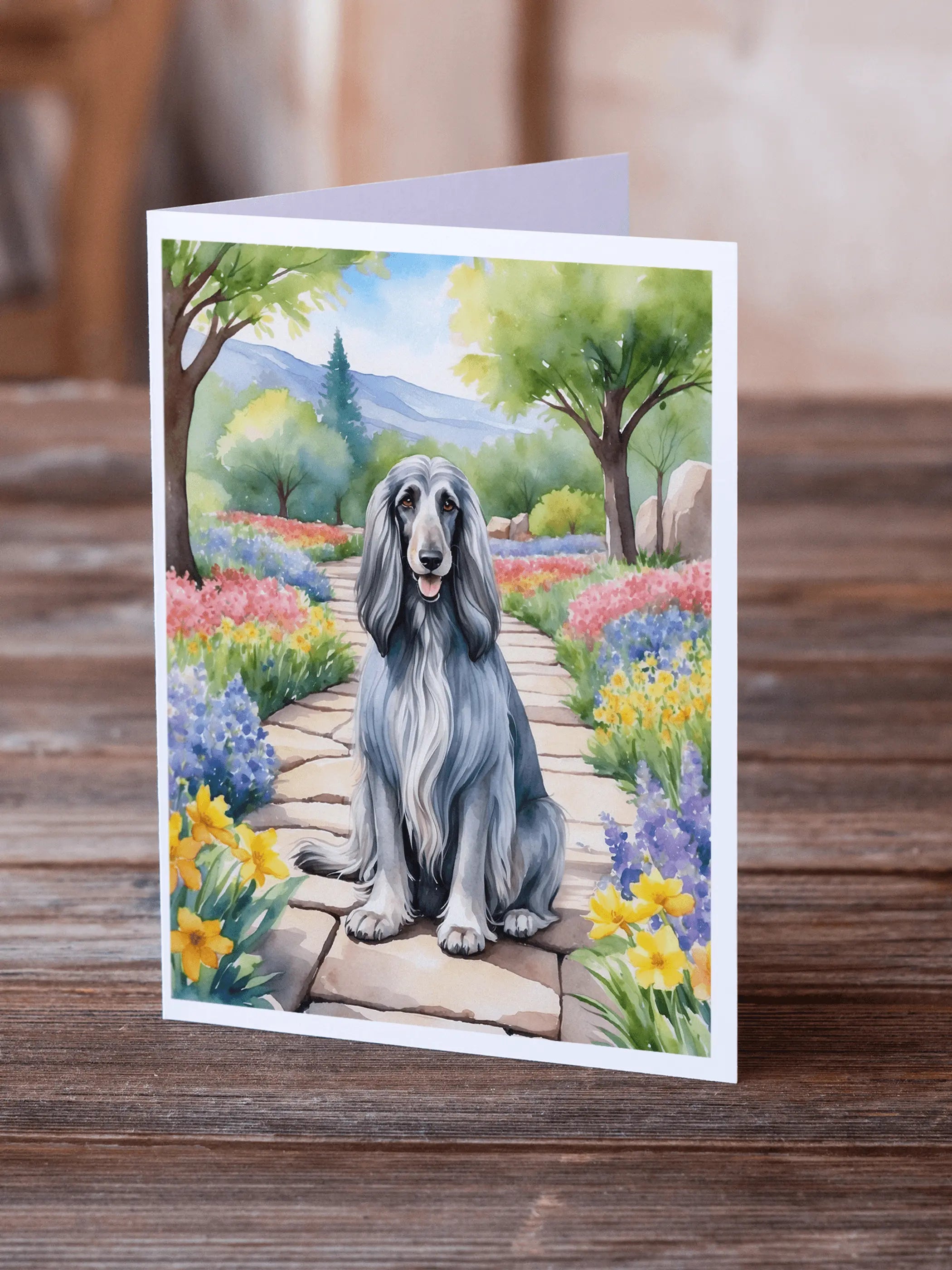 Afghan Hound Spring Garden Greeting Cards Pack of 8 Caroline's Treasures