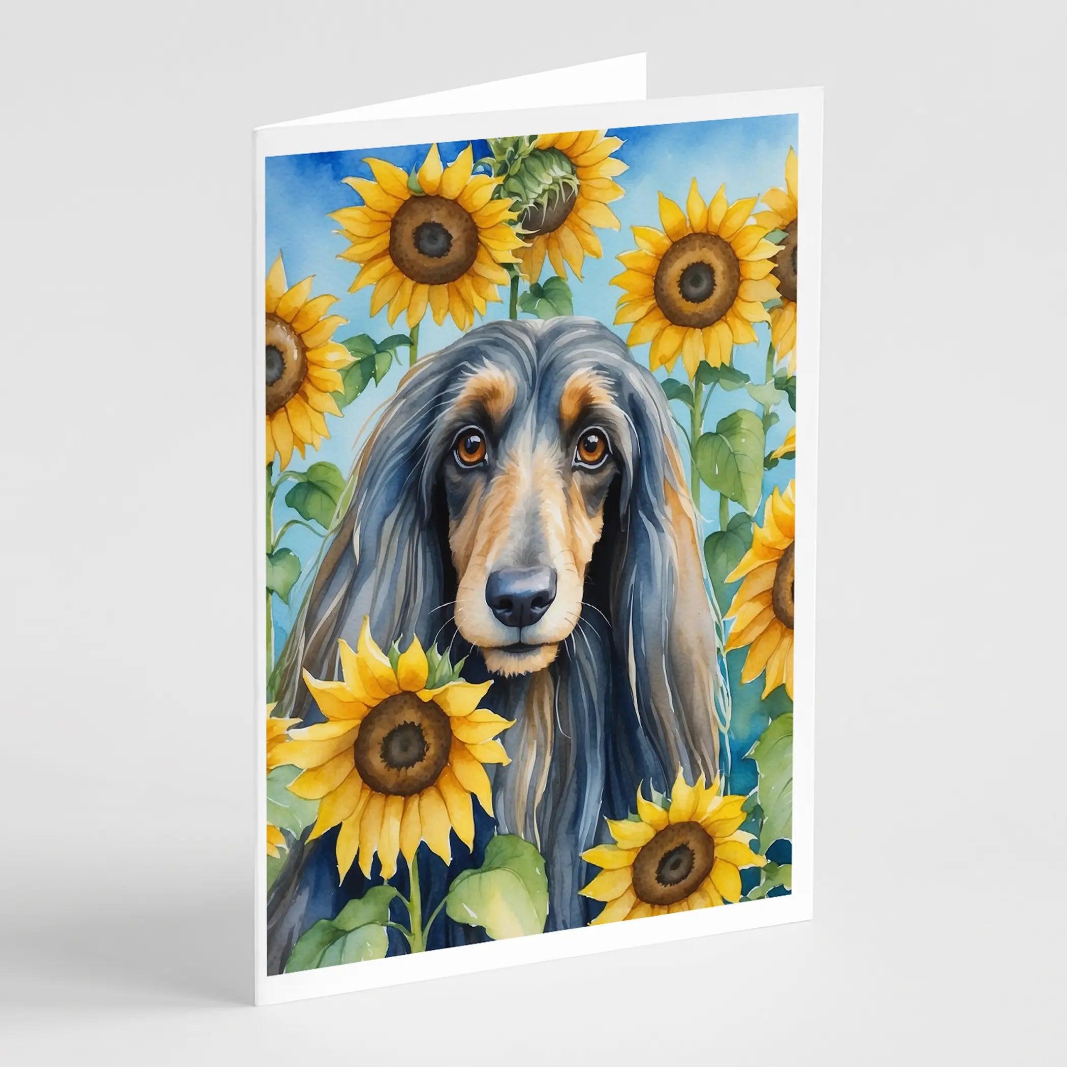 Afghan Hound in Sunflowers Greeting Cards Pack of 8 Caroline's Treasures