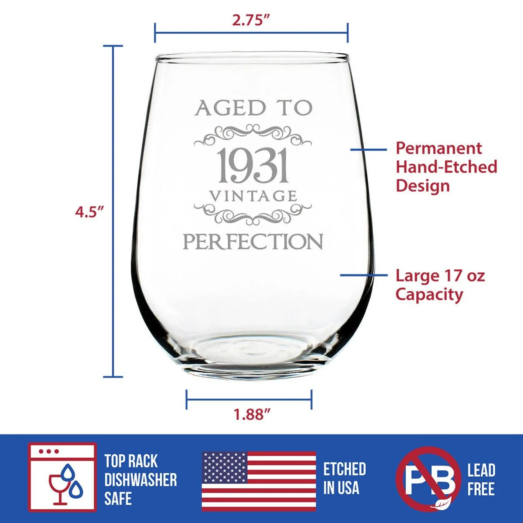 Aged to Perfection 31 Stemless Wine Glass 93rd Birthday Gift Bevvee