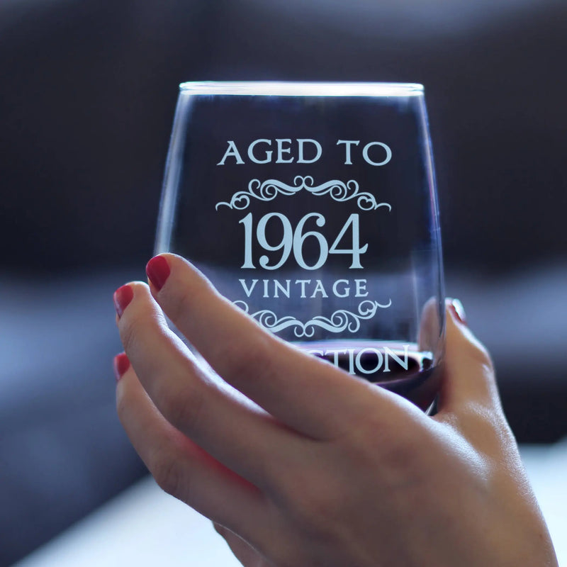 Aged to Perfection 64 Stemless Wine Glass 60th Birthday Gift Bevvee