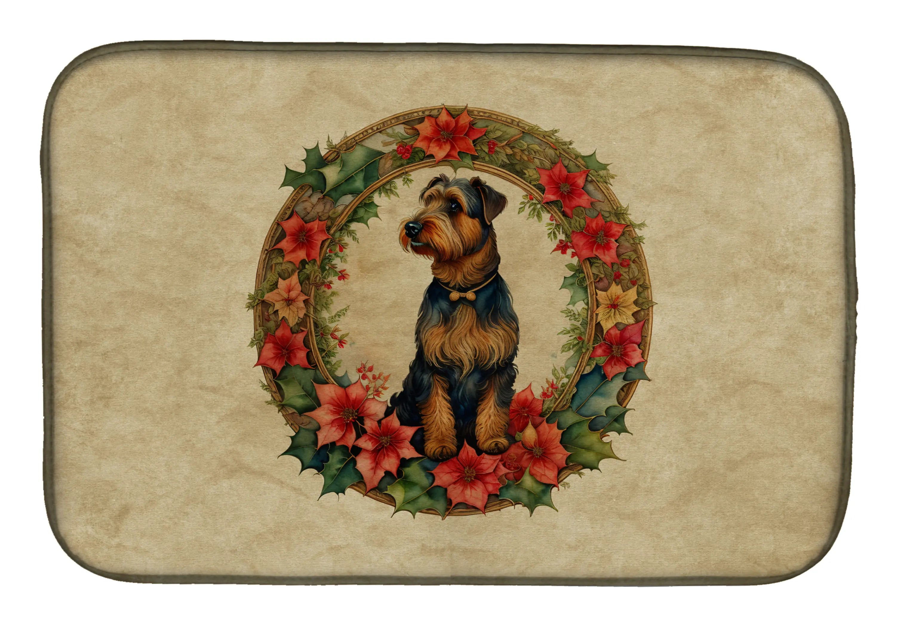 Airedale Terrier Christmas Flowers Dish Drying Mat Caroline's Treasures