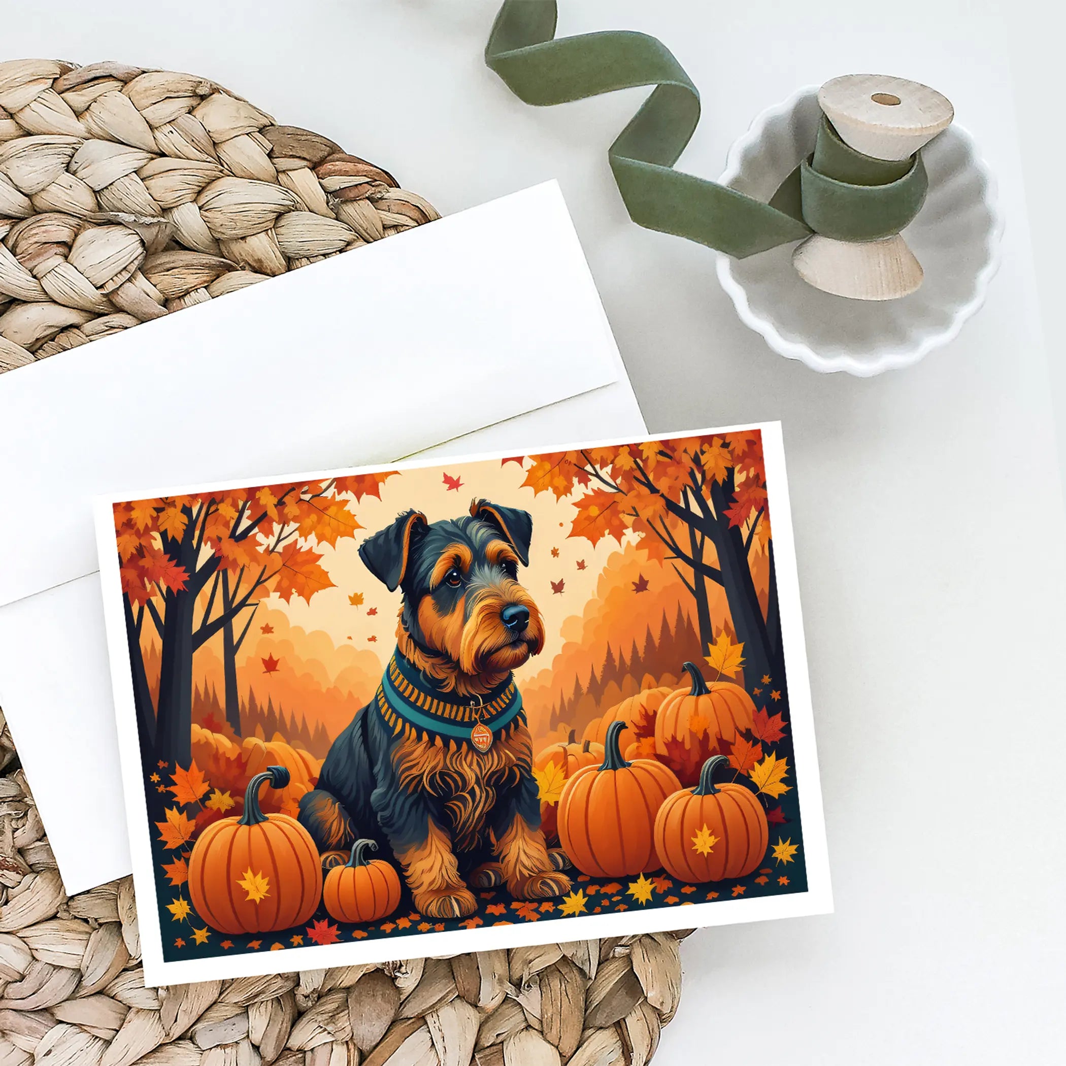 Airedale Terrier Fall Greeting Cards Pack of 8 Caroline's Treasures
