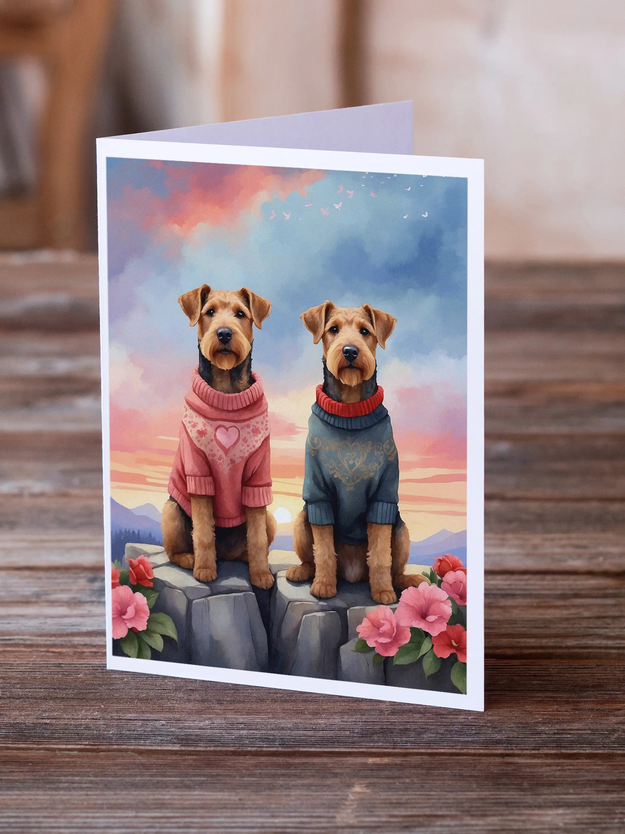 Airedale Terrier Two Hearts Greeting Cards Pack of 8 Caroline's Treasures