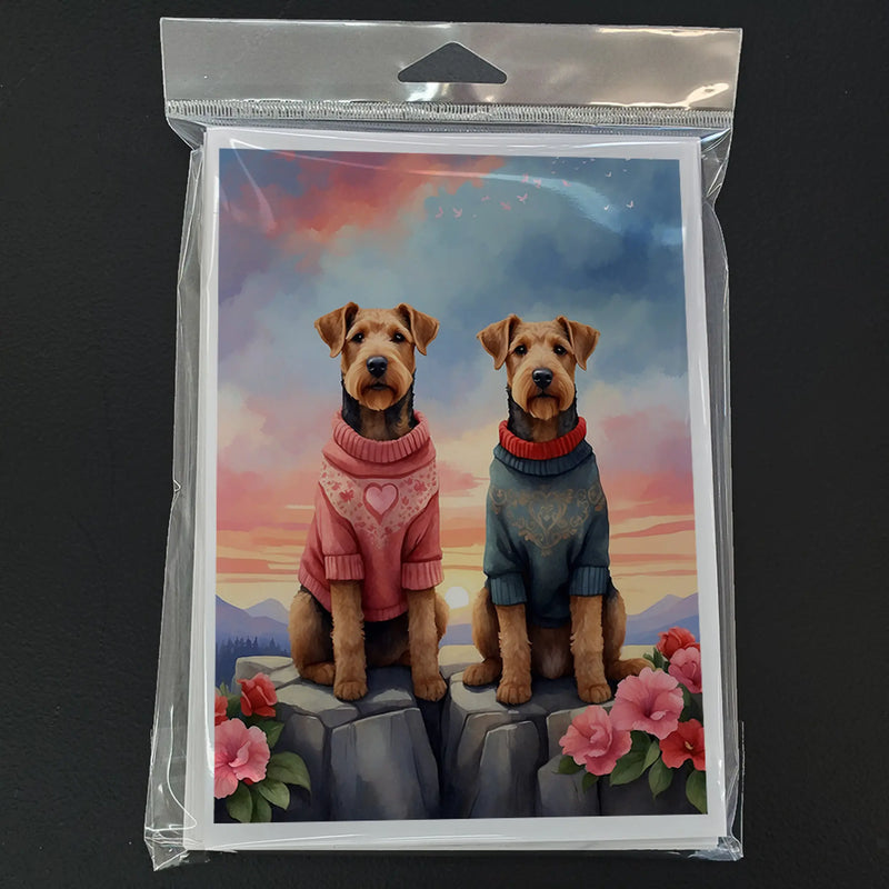Airedale Terrier Two Hearts Greeting Cards Pack of 8 Caroline's Treasures