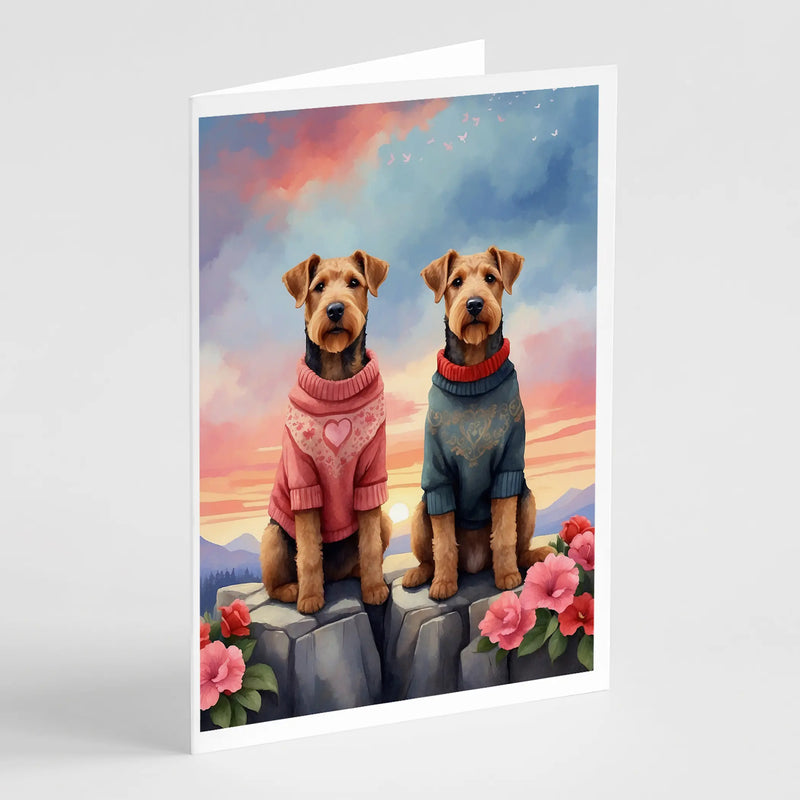 Airedale Terrier Two Hearts Greeting Cards Pack of 8 Caroline's Treasures