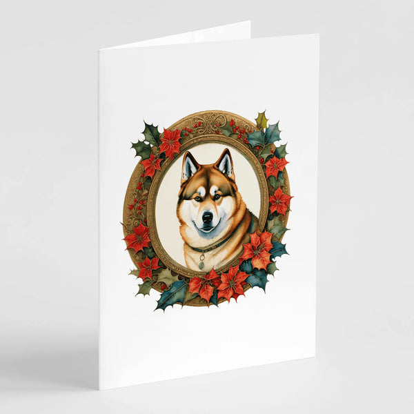 Akita Christmas Flowers Greeting Cards Pack of 8 Caroline's Treasures