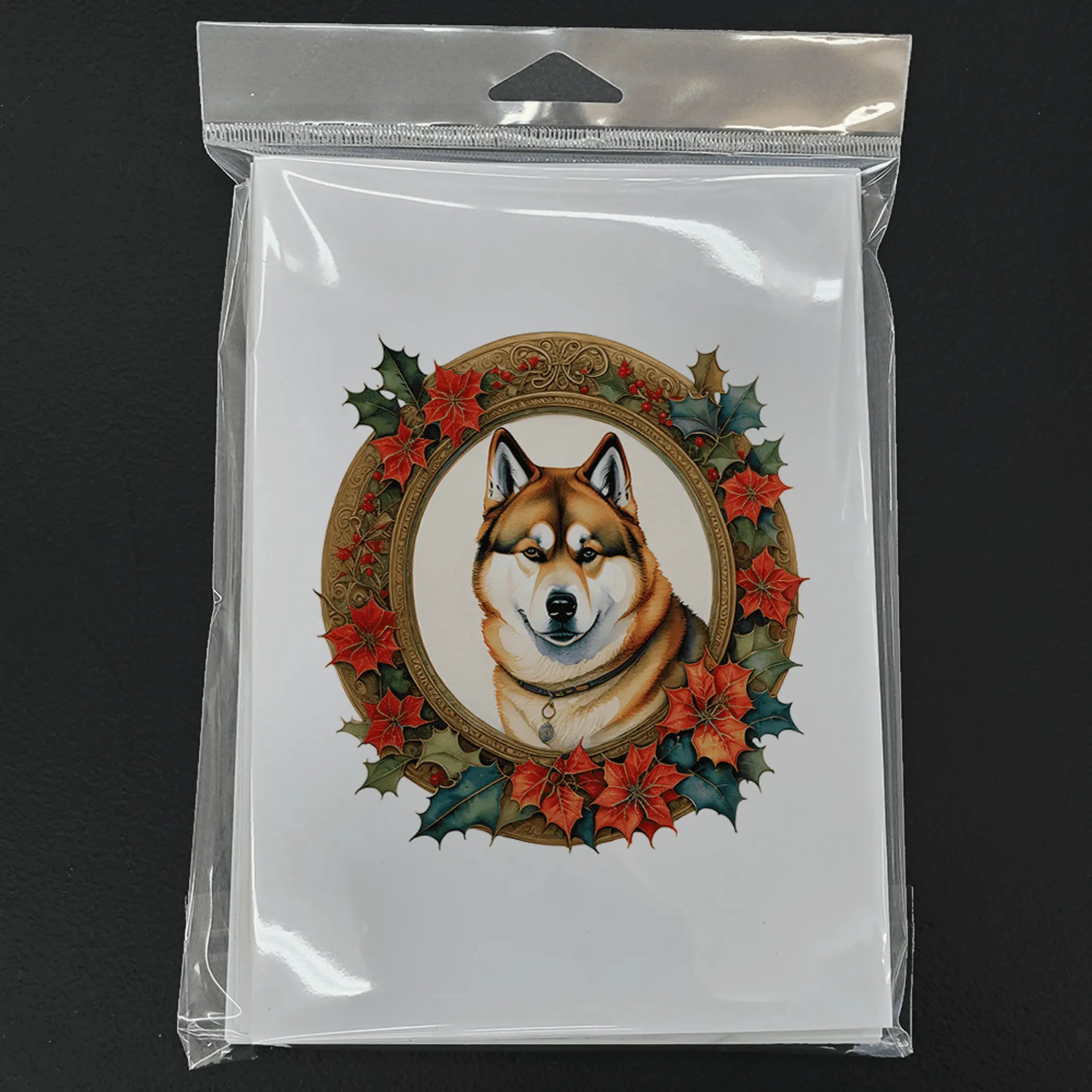 Akita Christmas Flowers Greeting Cards Pack of 8 Caroline's Treasures