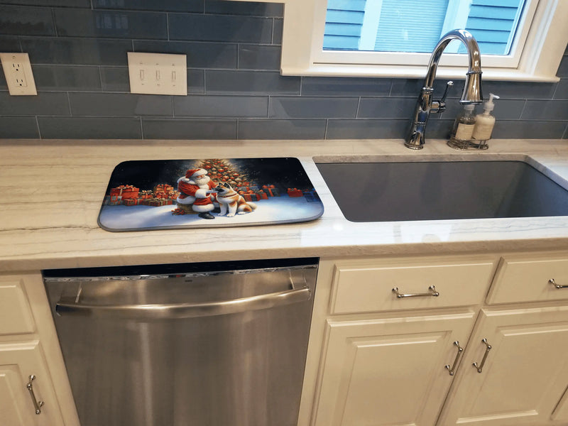 Akita and Santa Claus Dish Drying Mat Caroline's Treasures