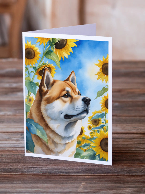 Akita in Sunflowers Greeting Cards Pack of 8 Caroline's Treasures