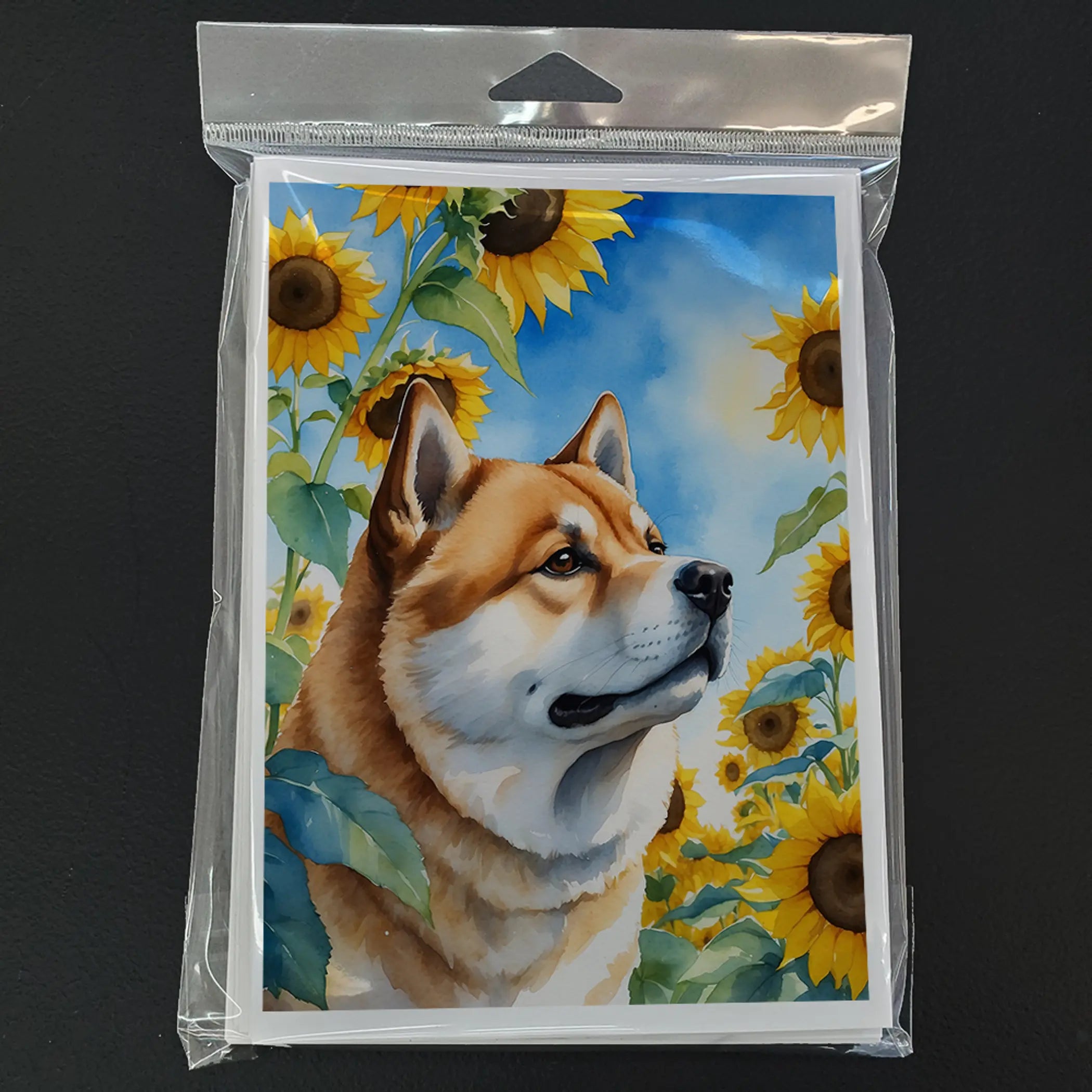 Akita in Sunflowers Greeting Cards Pack of 8 Caroline's Treasures