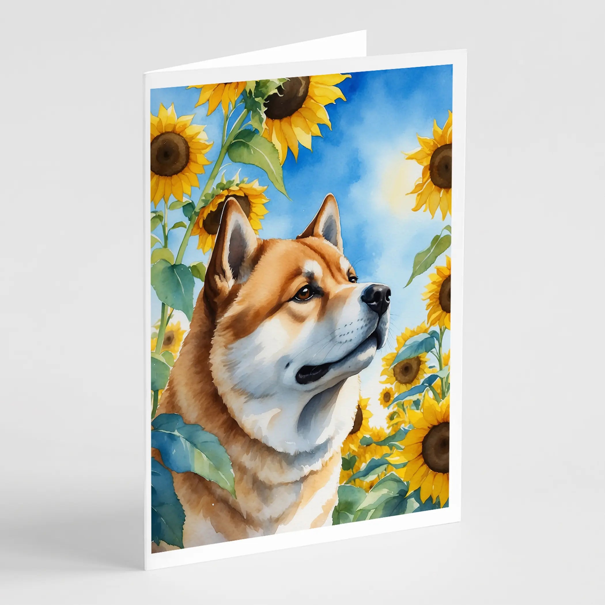 Akita in Sunflowers Greeting Cards Pack of 8 Caroline's Treasures