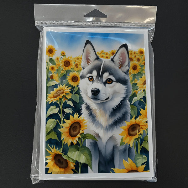 Alaskan Klee Kai in Sunflowers Greeting Cards Pack of 8 Caroline's Treasures