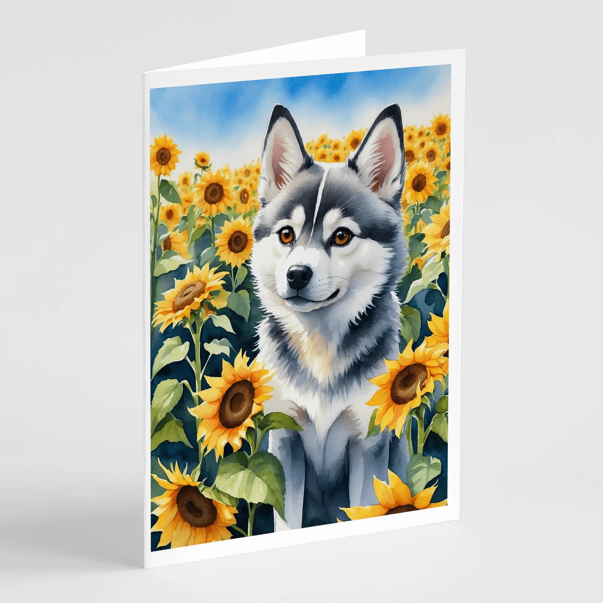 Alaskan Klee Kai in Sunflowers Greeting Cards Pack of 8 Caroline's Treasures