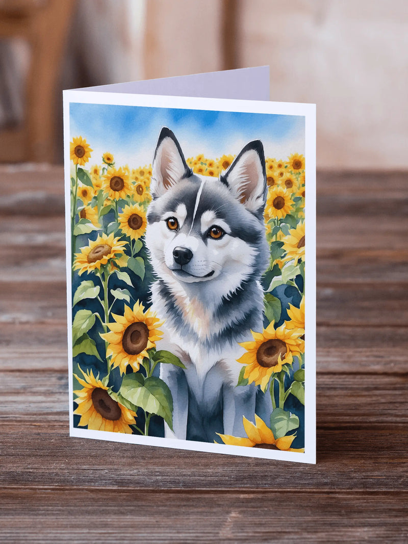 Alaskan Klee Kai in Sunflowers Greeting Cards Pack of 8 Caroline's Treasures