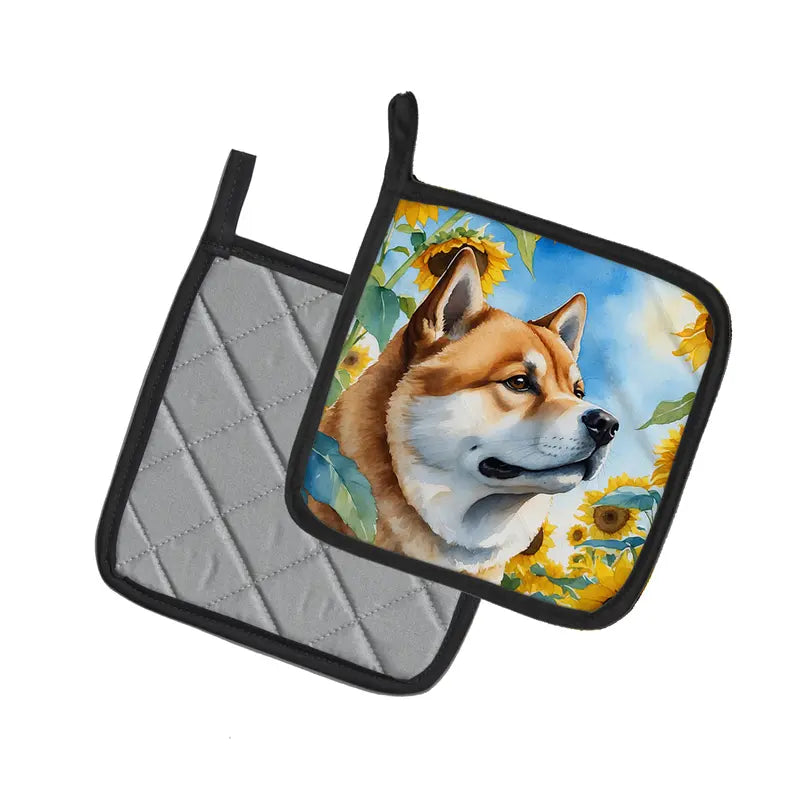 Alaskan Klee Kai in Sunflowers Pair of Pot Holders Caroline's Treasures