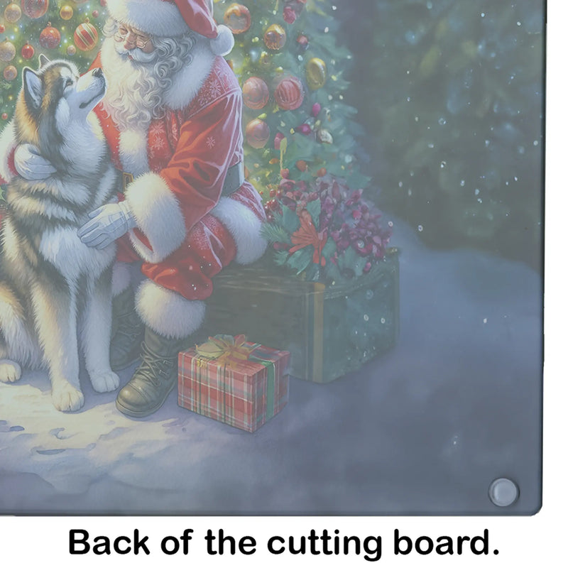 Alaskan Malamute and Santa Claus Glass Cutting Board Caroline's Treasures