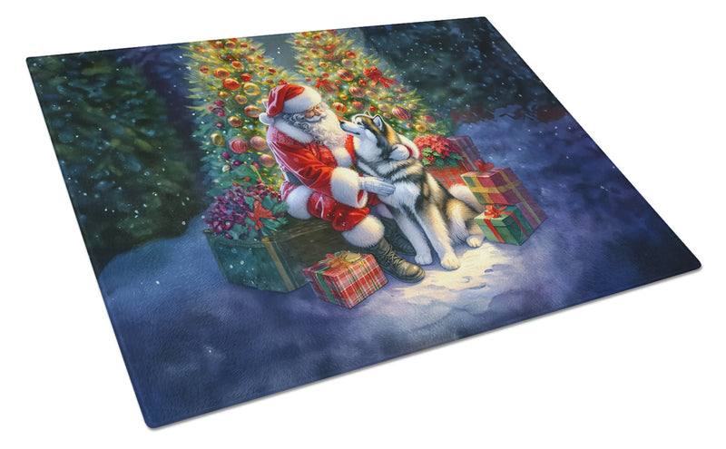 Alaskan Malamute and Santa Claus Glass Cutting Board Caroline's Treasures