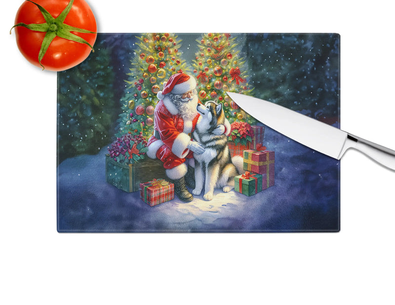 Alaskan Malamute and Santa Claus Glass Cutting Board Caroline's Treasures