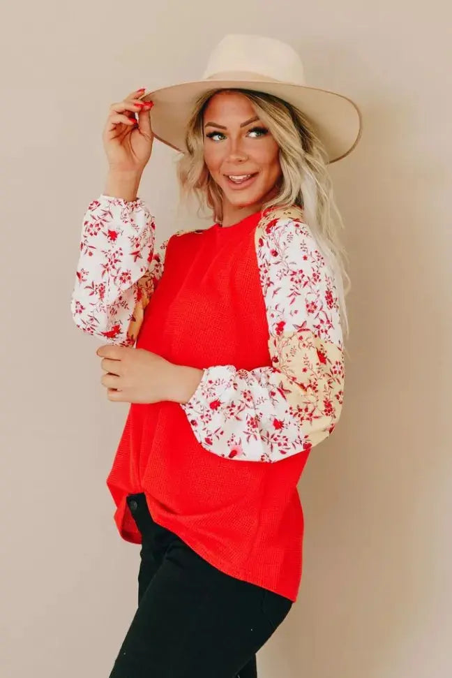Aldo Mixed Balloon Sleeve Top Stay Warm in Style
