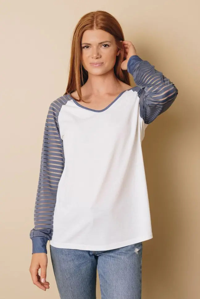 Alisa Patchwork Mesh Long Sleeve Top Stay Warm in Style