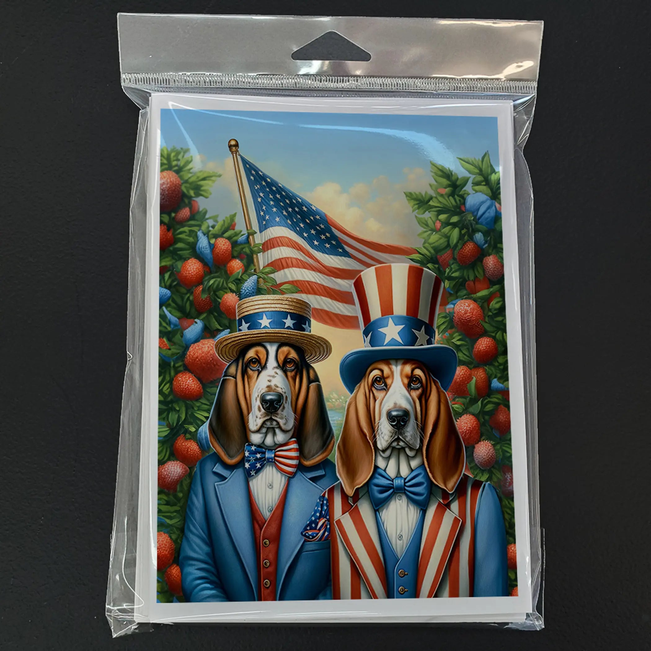 All American Basset Hound Greeting Cards Pack of 8 Caroline's Treasures