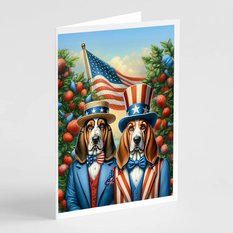 All American Basset Hound Greeting Cards Pack of 8 Caroline's Treasures