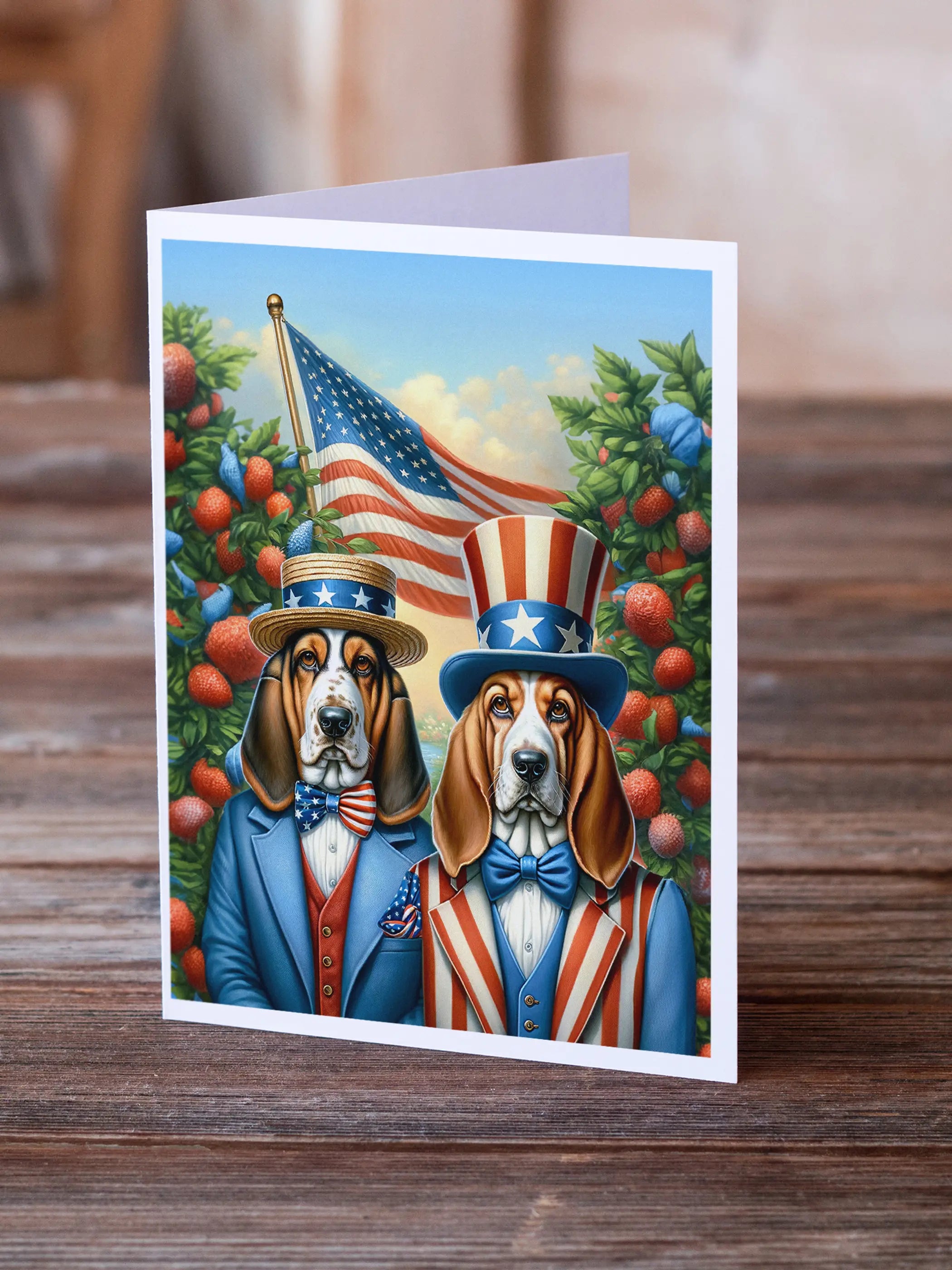 All American Basset Hound Greeting Cards Pack of 8 Caroline's Treasures
