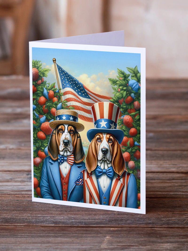 All American Basset Hound Greeting Cards Pack of 8 Caroline's Treasures
