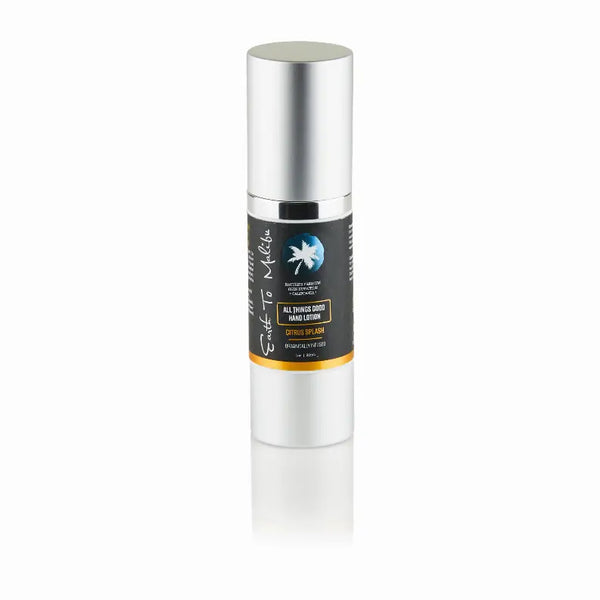 All-Natural 200ml Hand and Body Citrus Splash in sleek silver pump bottle, perfect for refreshing hydration.