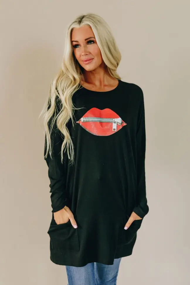 All Zipped Up Lips Pocket Tunic Stay Warm in Style