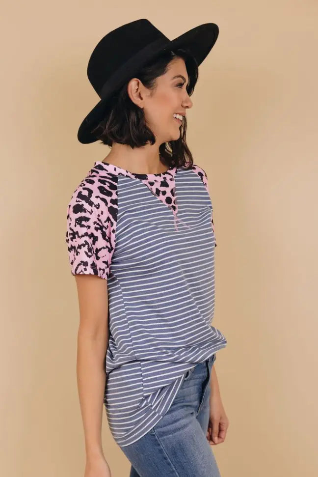 Always Ahead Leopard Stripe Tee Stay Warm in Style