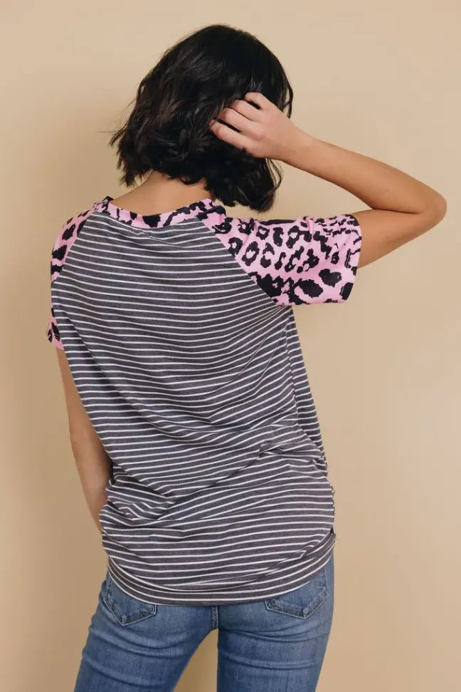 Always Ahead Leopard Stripe Tee Stay Warm in Style