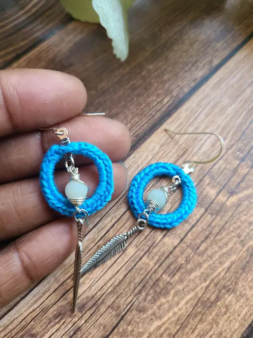 Amazonite Calm Earrings with feather Sysaic Knotz