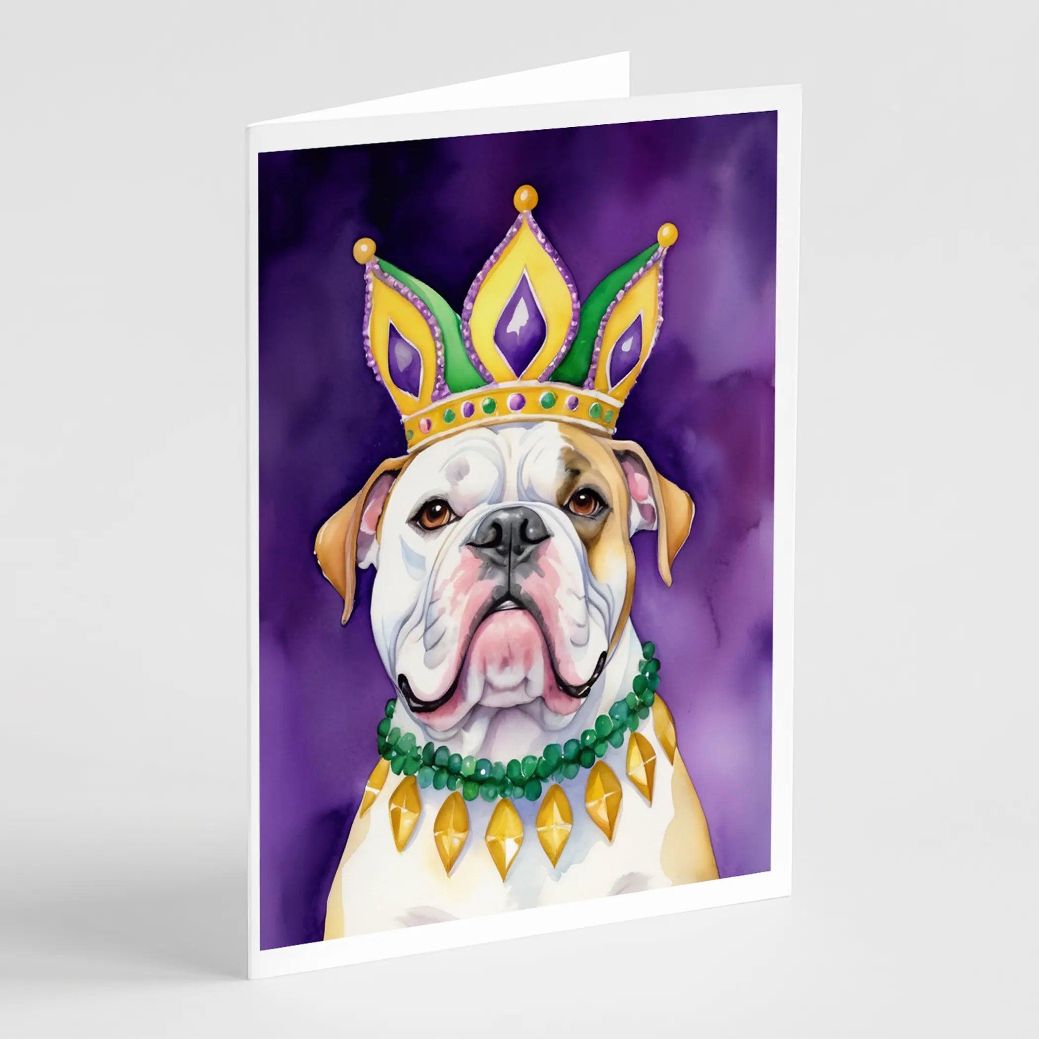 American Bulldog King of Mardi Gras Greeting Cards Pack of 8 Caroline's Treasures