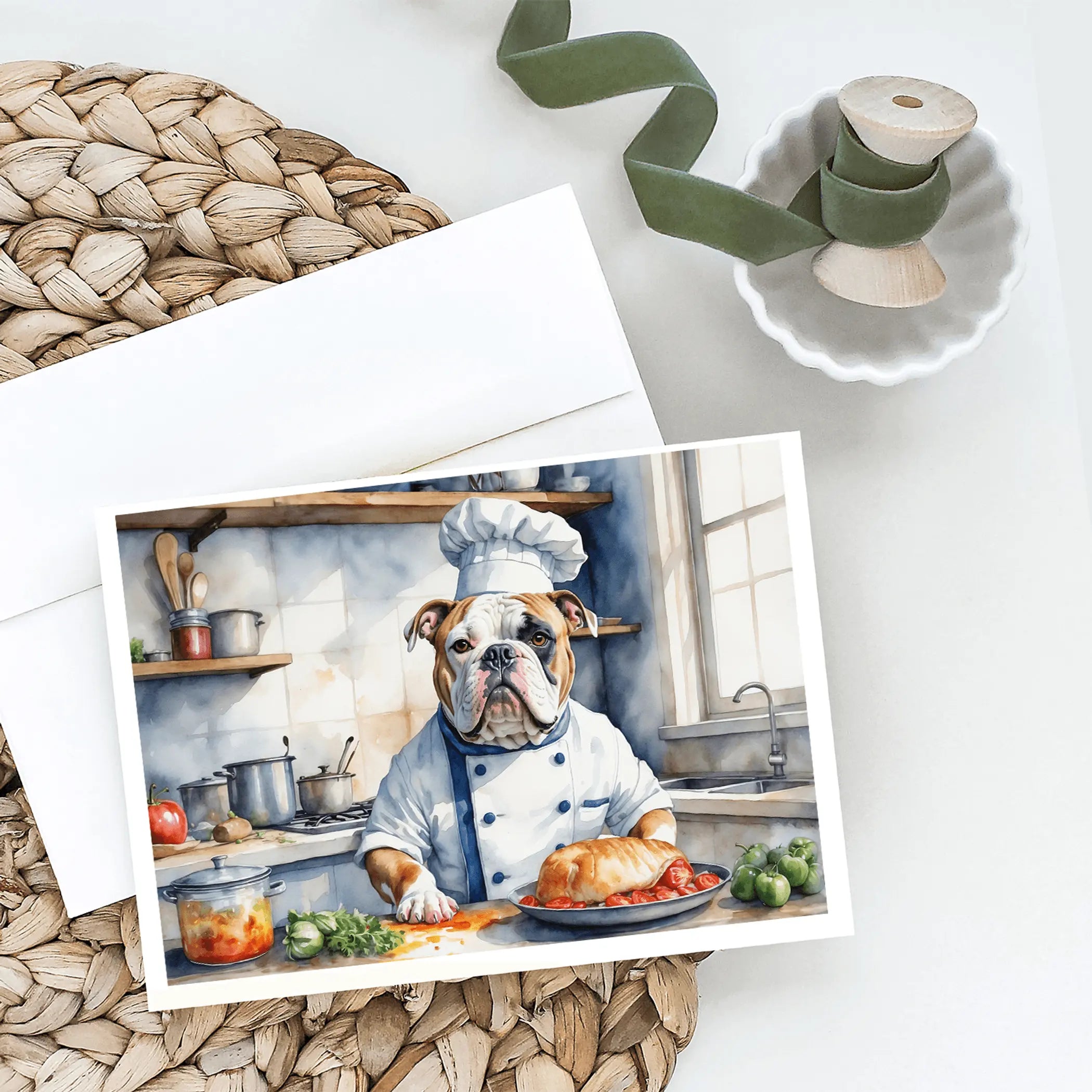 American Bulldog The Chef Greeting Cards Pack of 8 Caroline's Treasures