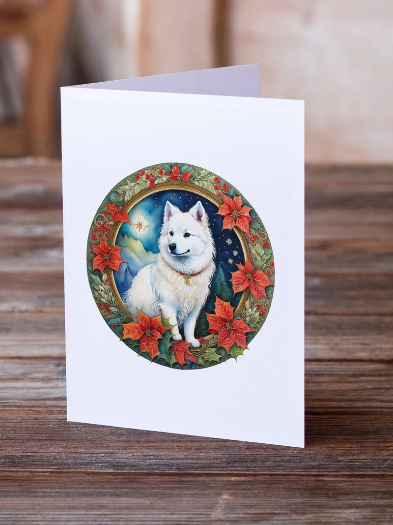 American Eskimo Christmas Flowers Greeting Cards Pack of 8 Caroline's Treasures