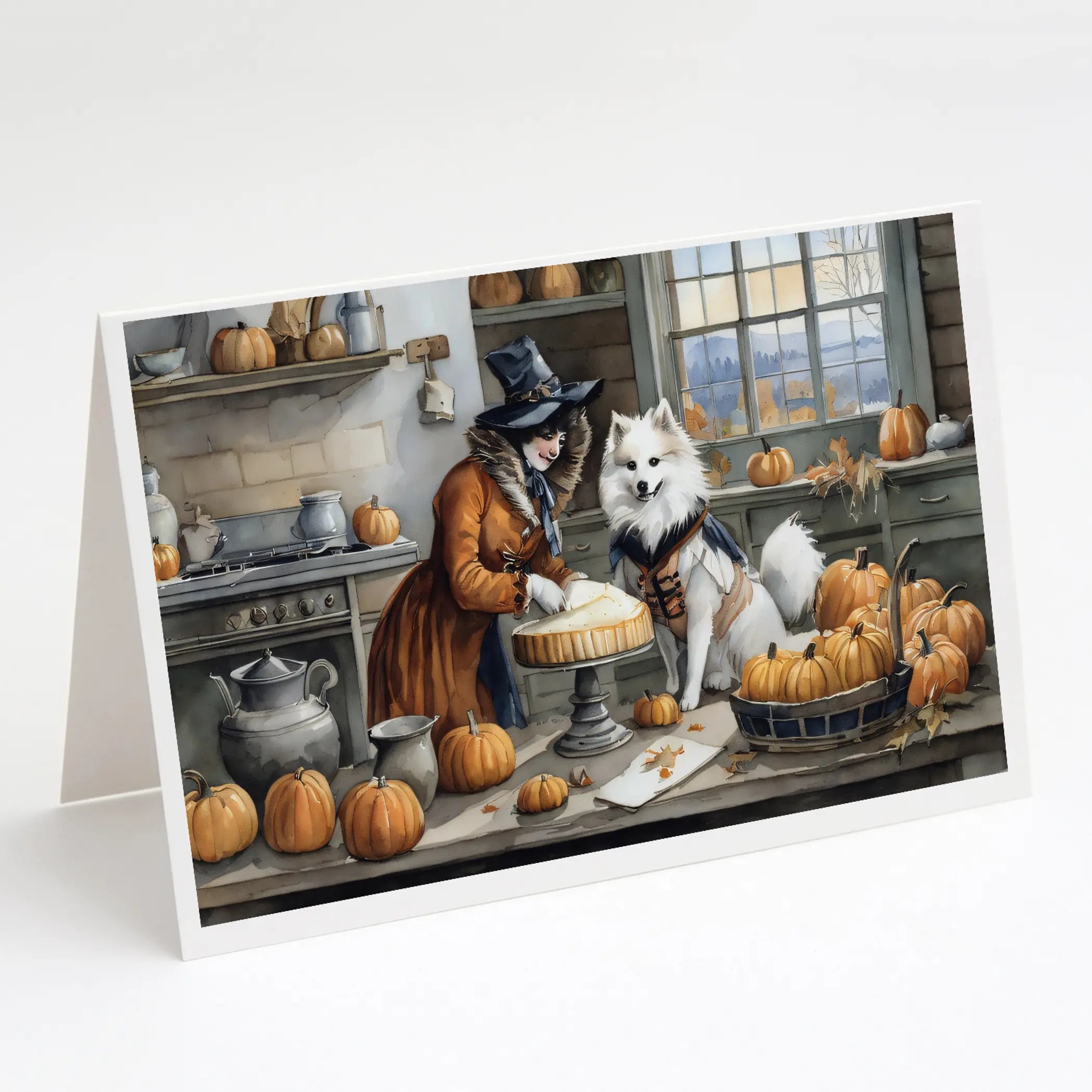 American Eskimo Fall Kitchen Pumpkins Greeting Cards Pack of 8 Caroline's Treasures