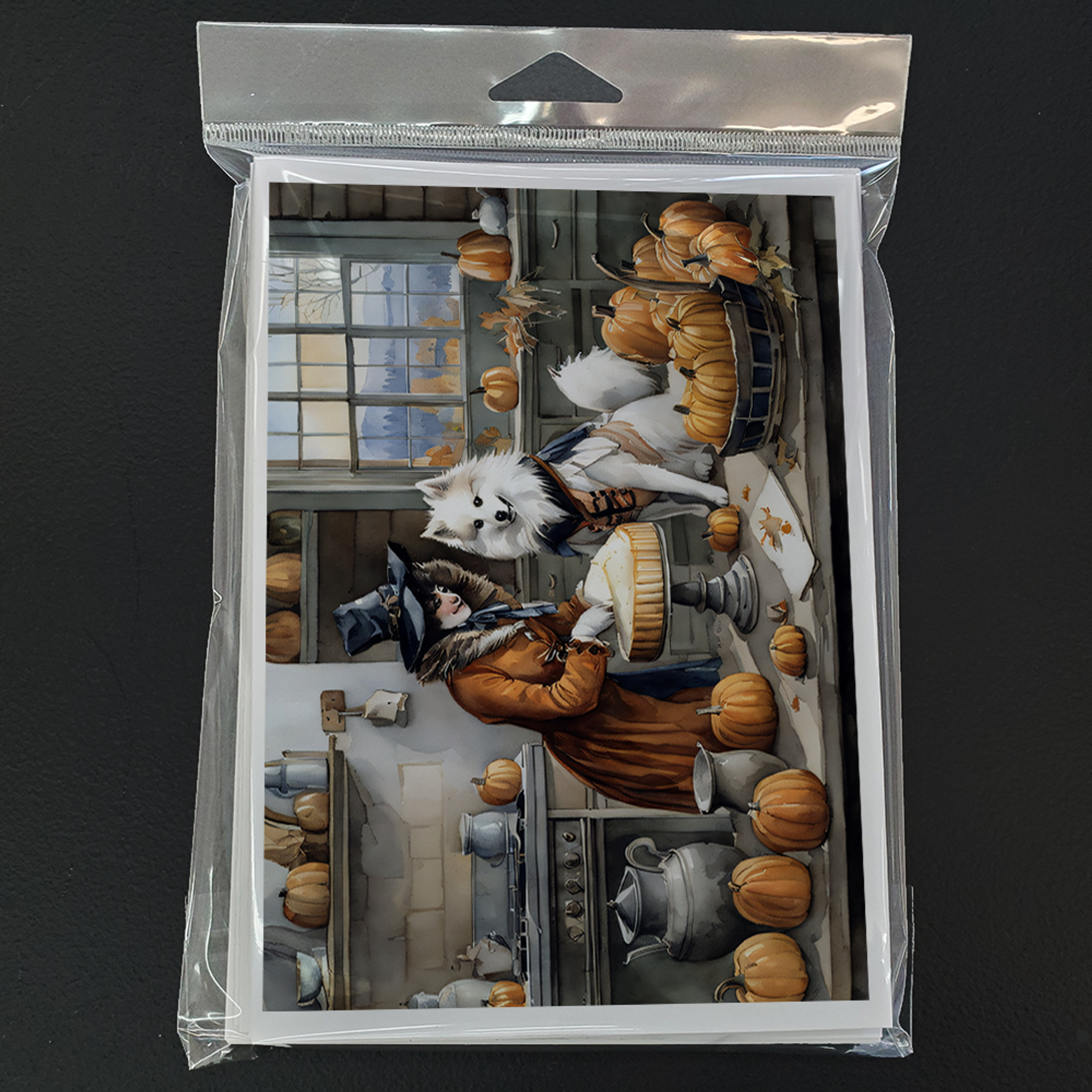 American Eskimo Fall Kitchen Pumpkins Greeting Cards Pack of 8 Caroline's Treasures