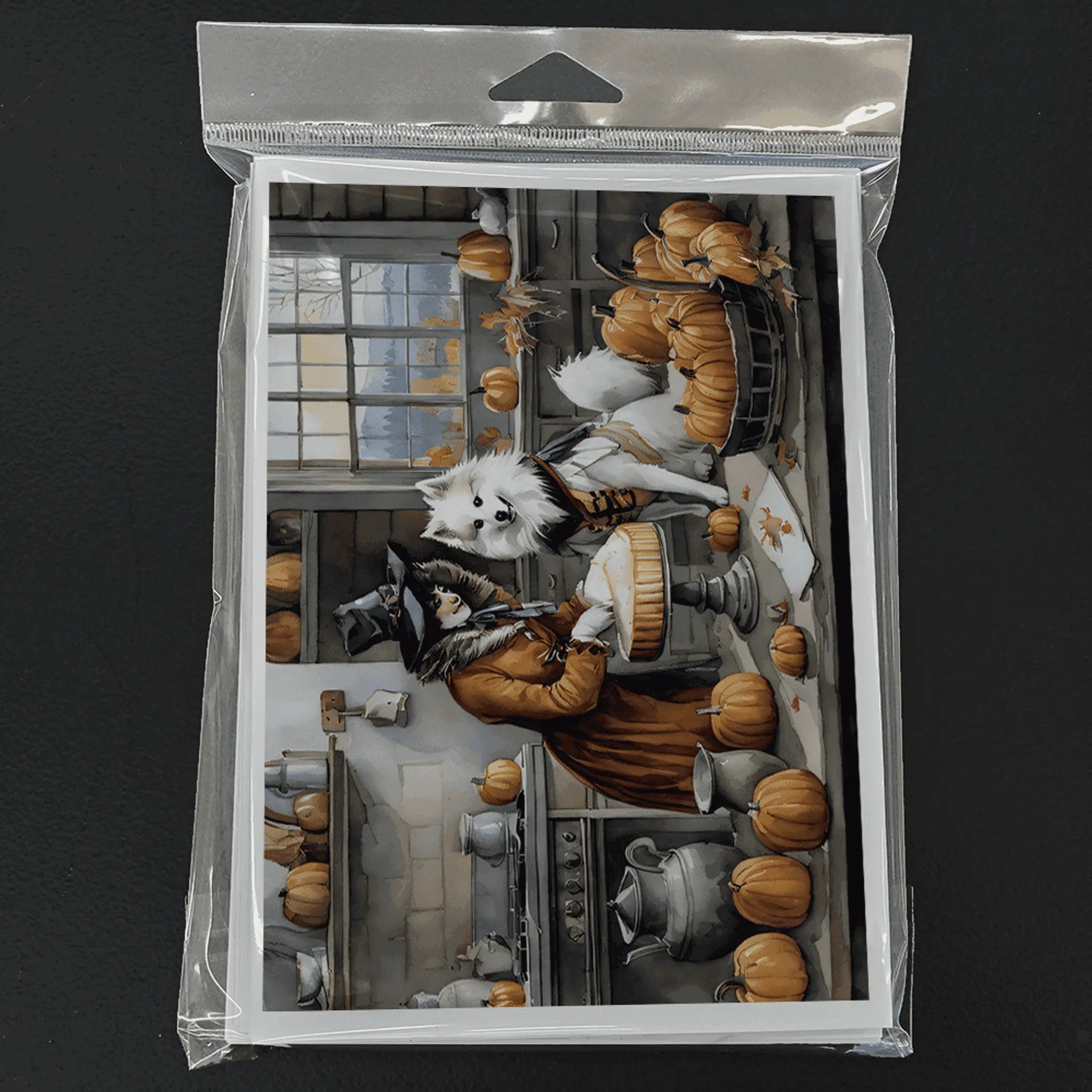 American Eskimo Fall Kitchen Pumpkins Greeting Cards Pack of 8 Caroline's Treasures