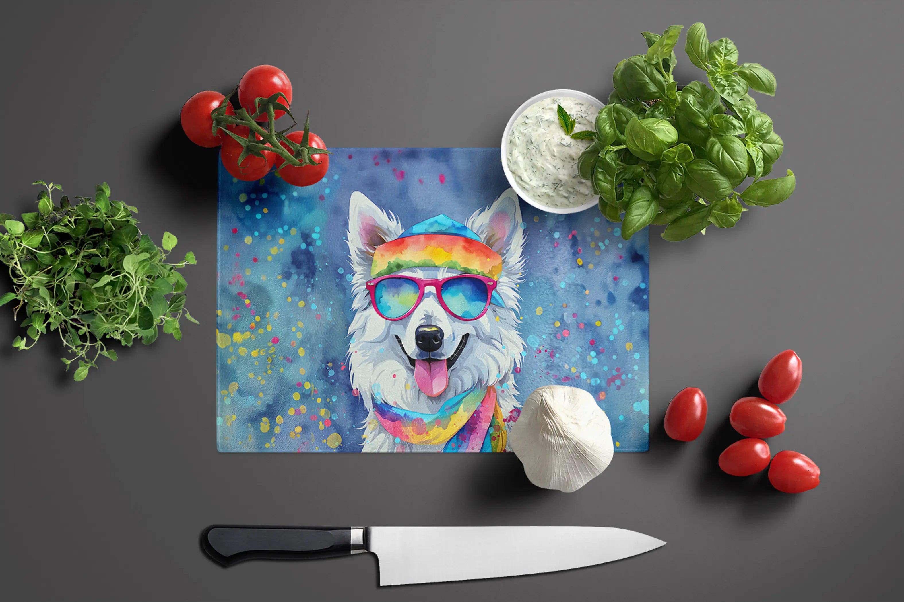 American Eskimo Hippie Dawg Glass Cutting Board Caroline's Treasures