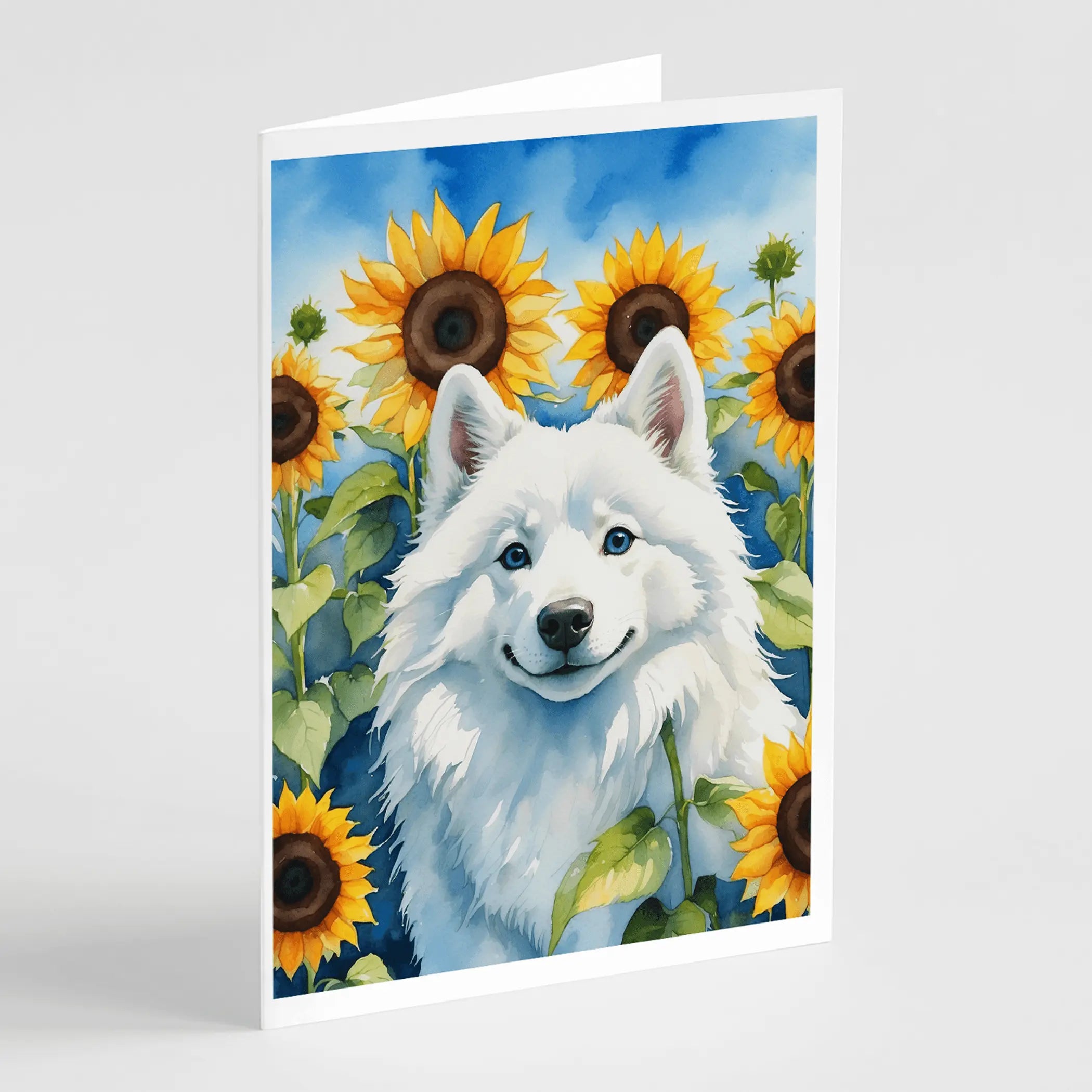 American Eskimo in Sunflowers Greeting Cards Pack of 8 Caroline's Treasures